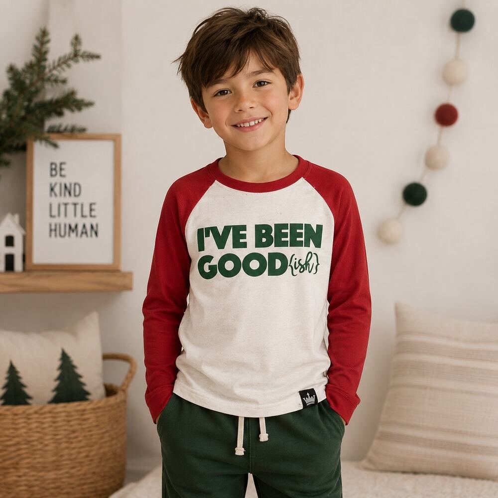 Littlest Prince White Red Green " I've Been Goodish" Long Sleeve T Shirt 2T